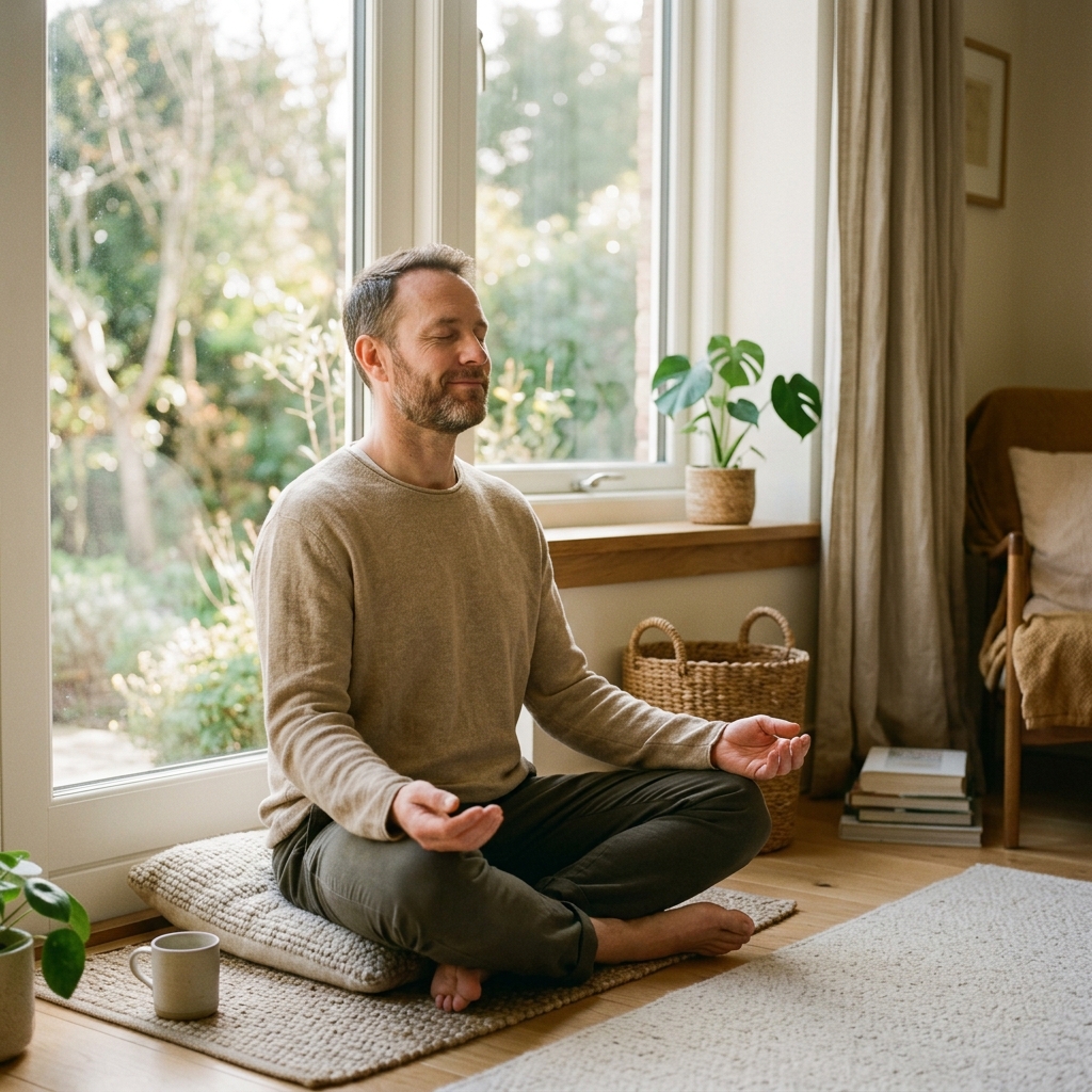 A man practicing mindfulness and deep breathing