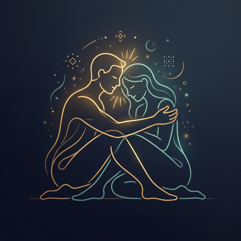 A couple holding each other in supportive embrace